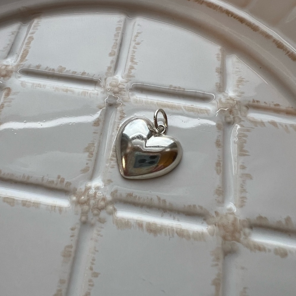 Puffy Heart Charm Silver Tone